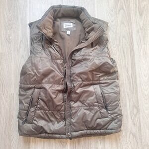 Roots 73 Athletics Puffer Vest Women's Large L Brown Zip Up Fleece Lined Collar